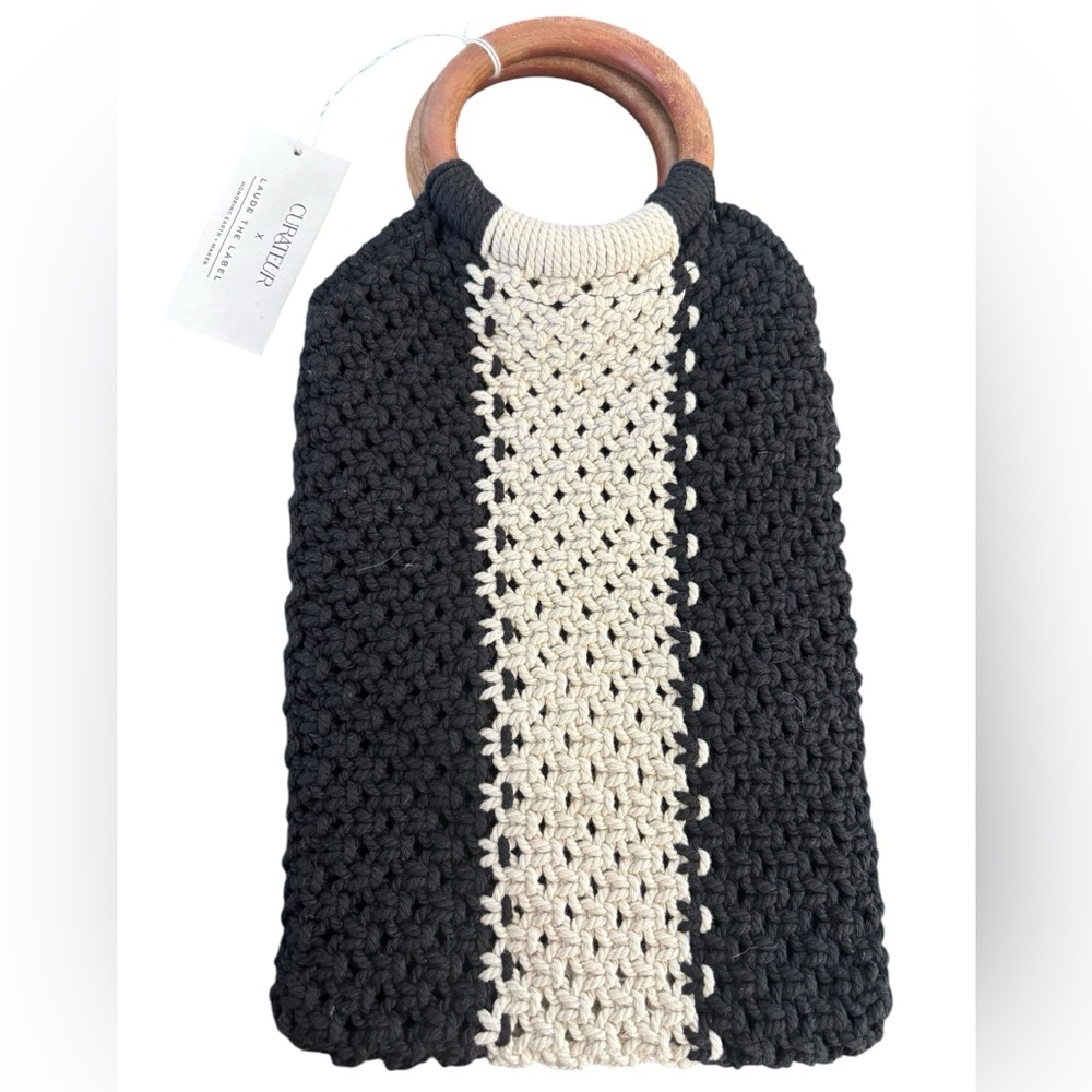 NWT LAUDE THE LABLE Gabby‎ Mini Macrame Bag Wood Handle